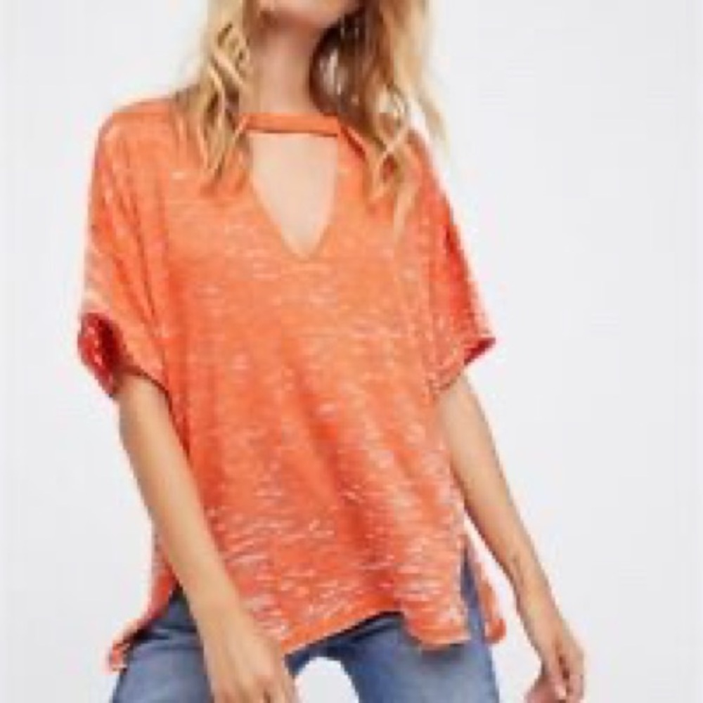 Free People Orange Burnout Tee